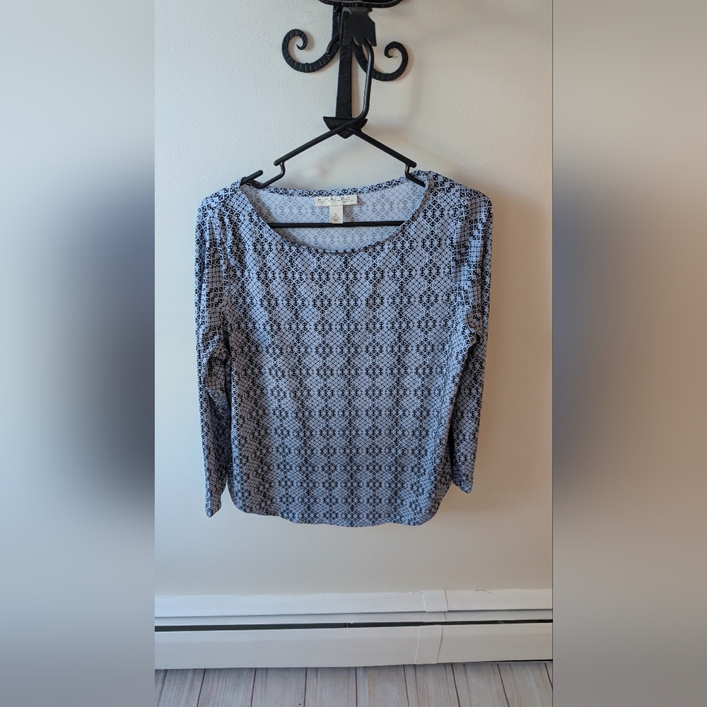 Emaline petite large periwinkle and black casual long sleeve top